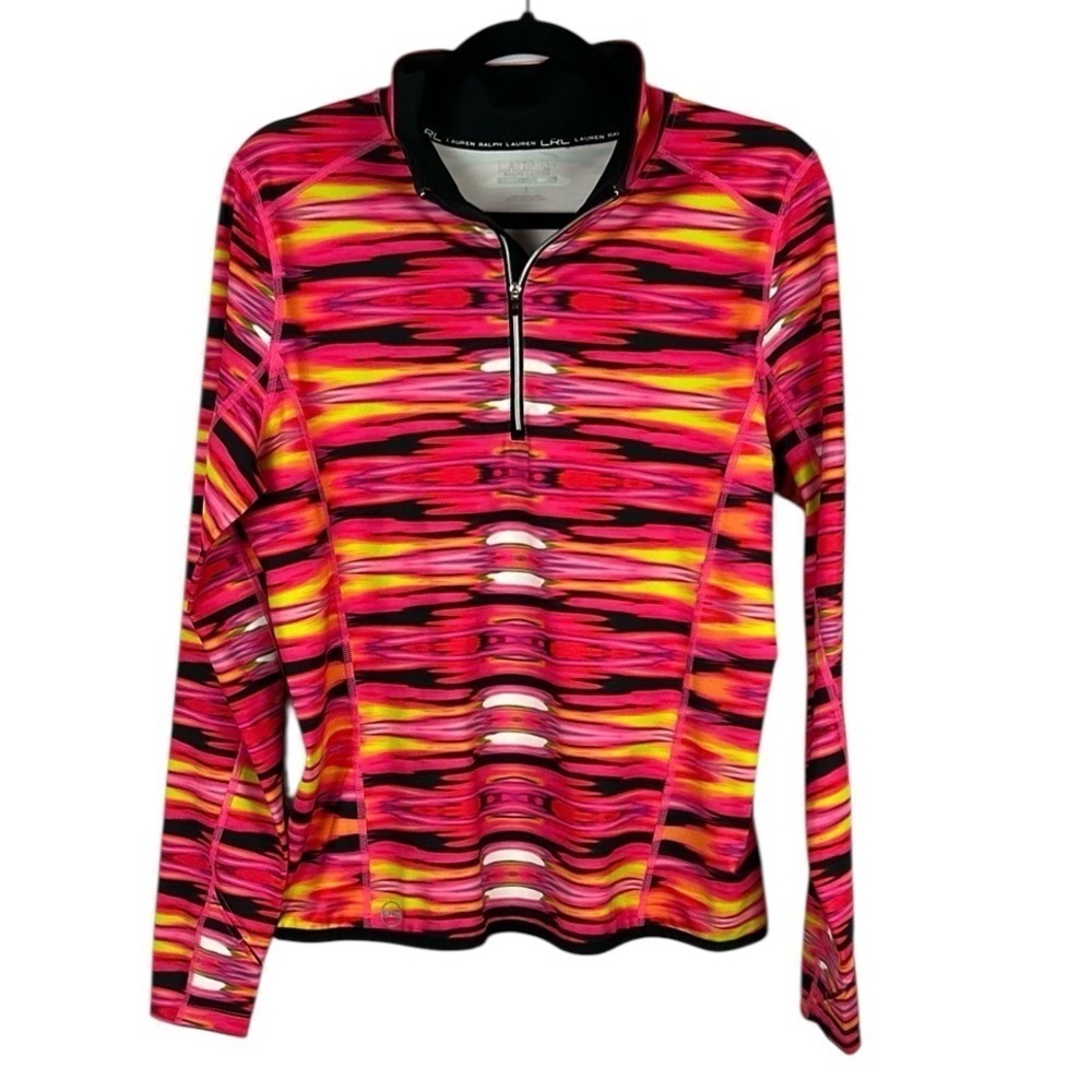 Lauren Ralph Lauren Active Graphic Quarter Zip Long Sleeve Top Large Pink